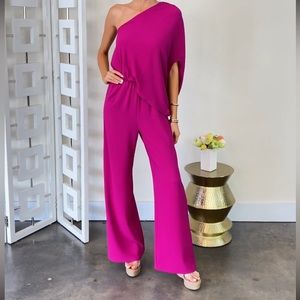 Fuchsia One Shoulder Jumpsuit